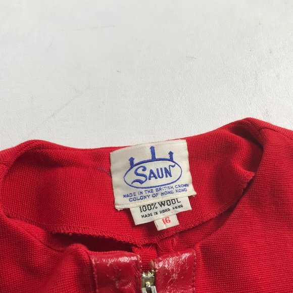 Vintage Retro Gothic Women Sleeveless Leather Lines Top Zip SAUN Wool Size 16🔥 - Picture 4 of 9